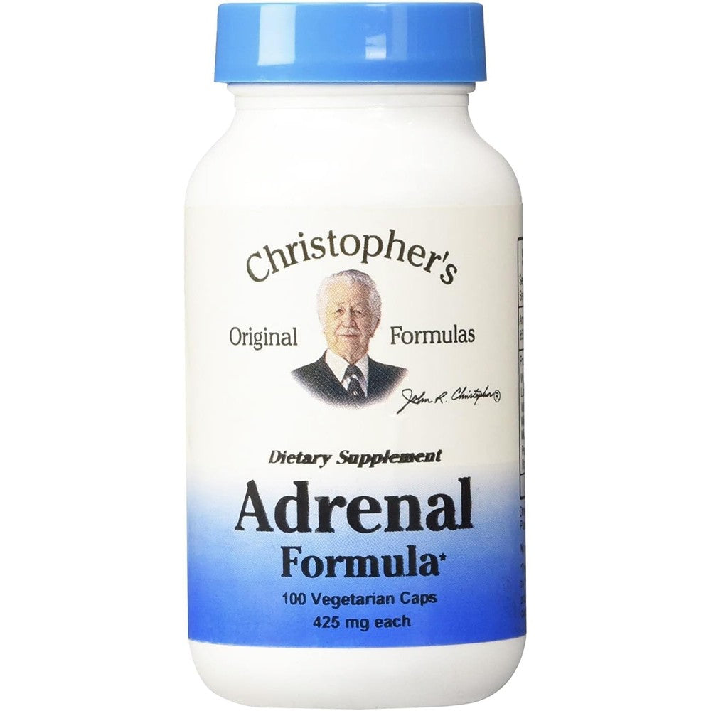 Christopher's Original Formulas Adrenal Formula 100 vegetarian capsules front view showing premium packaging.