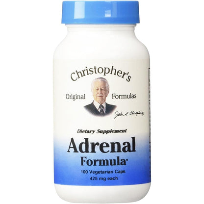 Christopher's Original Formulas Adrenal Formula 100 vegetarian capsules front view showing premium packaging.