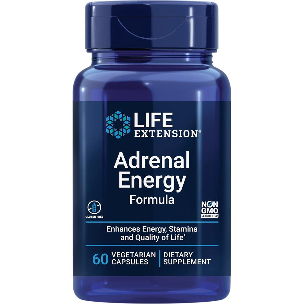 Life Extension Adrenal Energy Formula 60 vegetarian capsules front view bottle