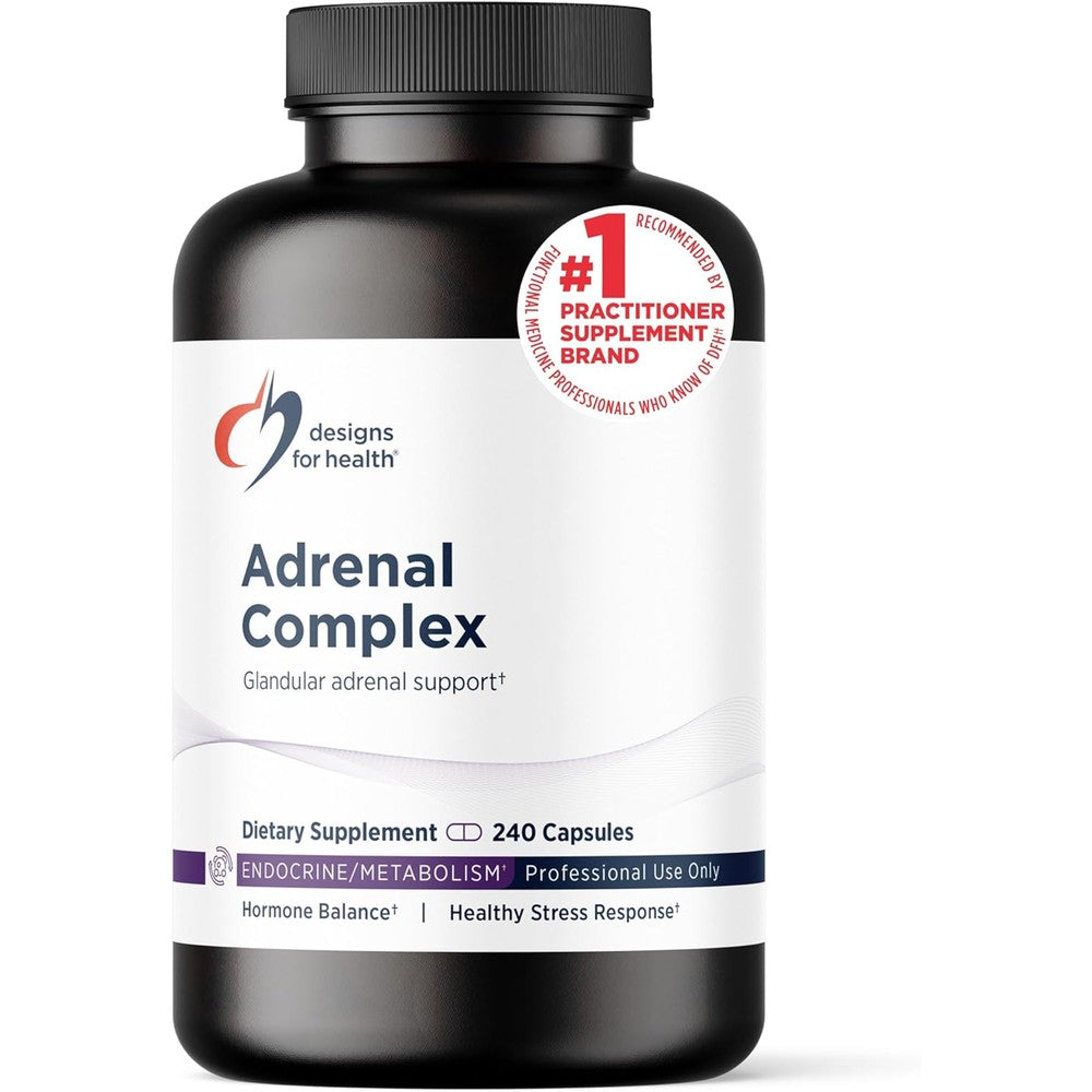 Designs for Health Adrenal Complex 240 capsules front bottle view for stress support