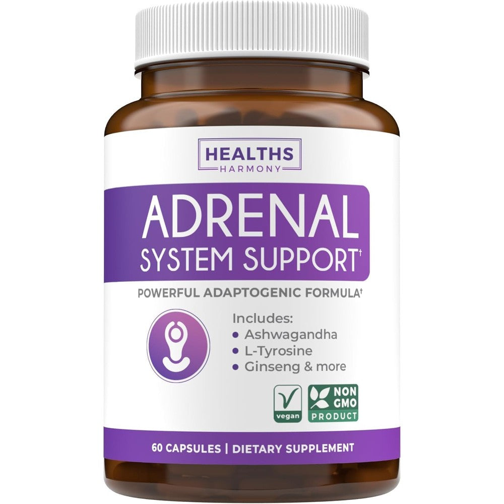 Healths Harmony Adrenal System Support front view bottle for stress relief