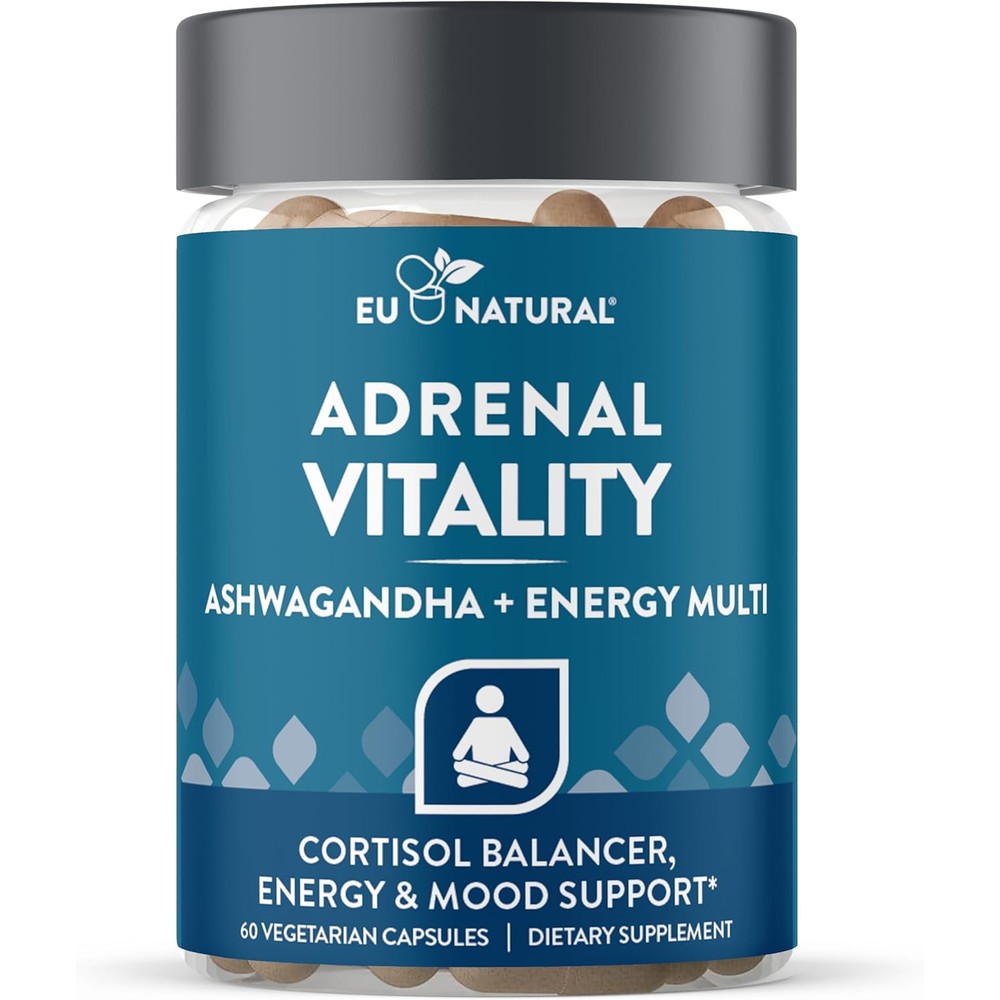 Eu Natural Vitality Cortisol Supplement front view bottle for stress relief