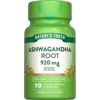 Nature's Truth Ashwagandha Root 920 Milligrams front view bottle for stress relief