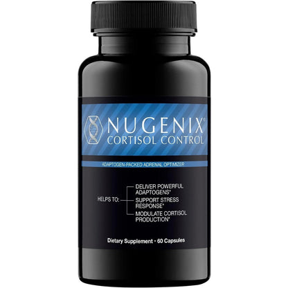 Nugenix Cortisol Control 60 capsules front view bottle on plain background for men's stress relief