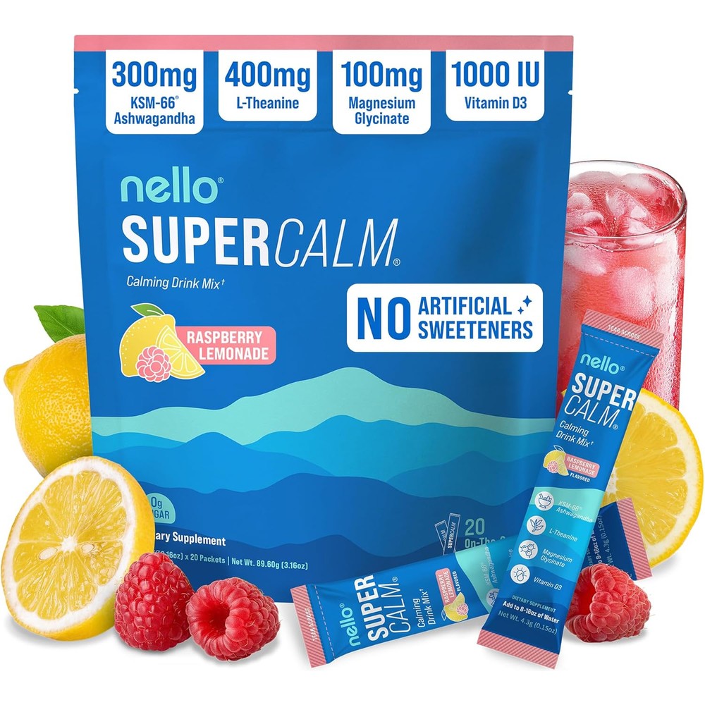 Nello Supercalm Powdered Drink Mix Strawberries and Cream front view package