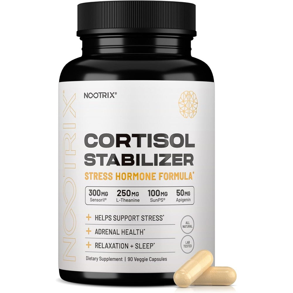 Nootrix Cortisol Manager ninety capsules bottle front view for premium stress relief.
