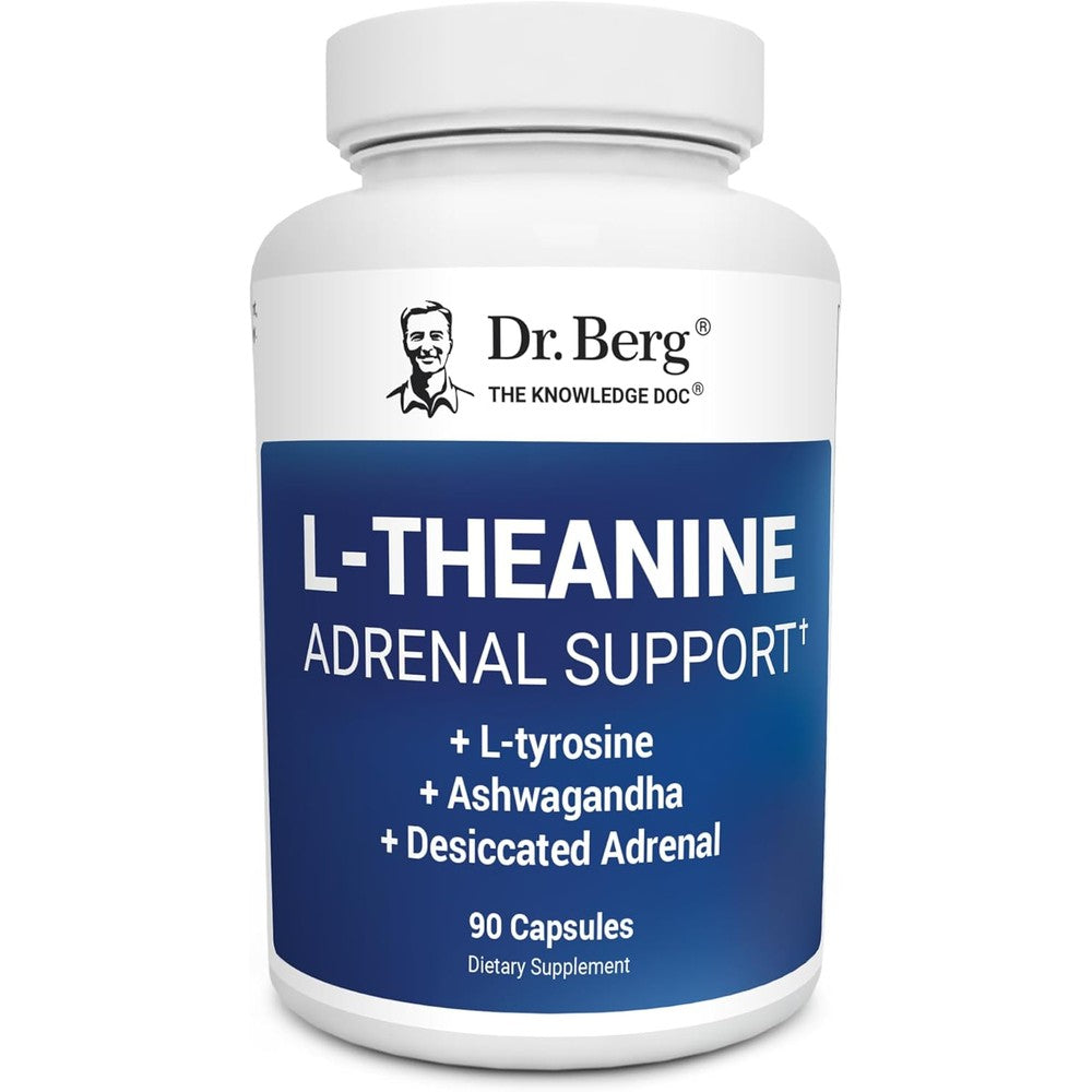 Dr. Berg Nutritionals L-Theanine Adrenal Support 90 capsules front view bottle