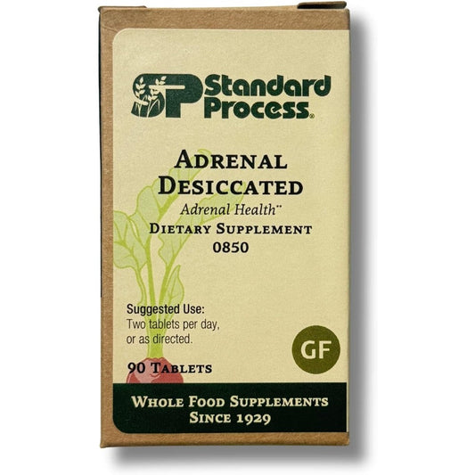 Standard Process SP Adrenal Desiccated 90 Tablets front bottle view for natural stress resilience.