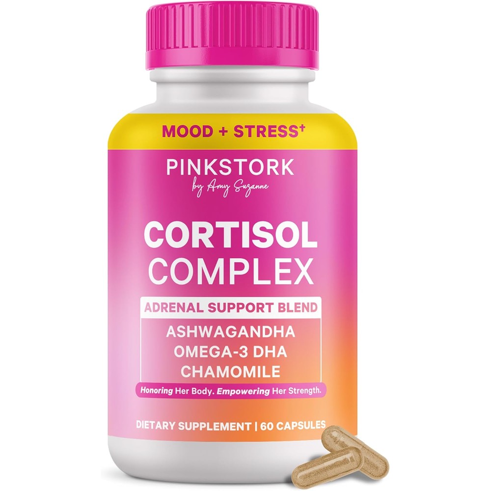Pink Stork Cortisol Complex front view bottle for women stress relief
