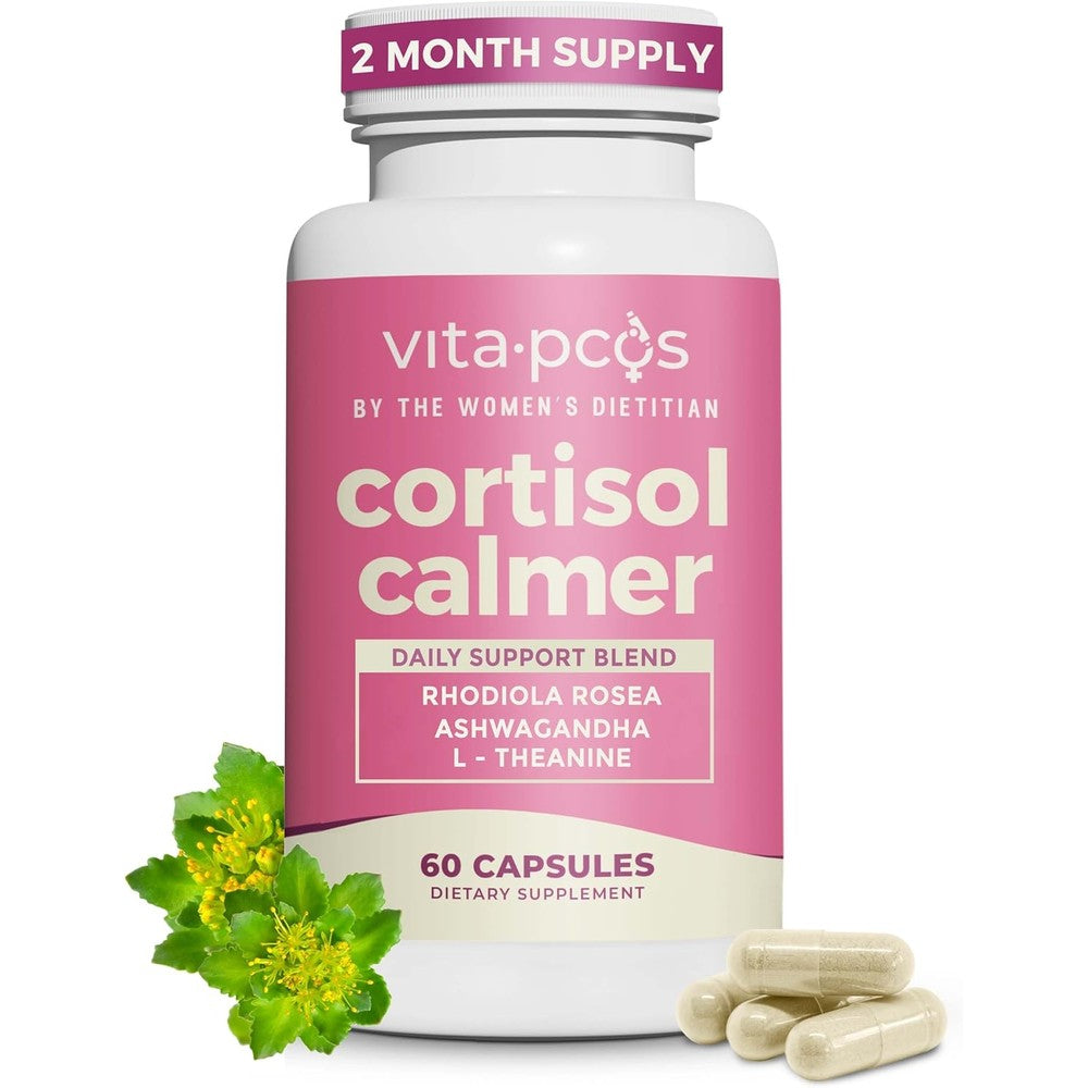 The Womens Dietitian Vita PCOS Cortisol Support bottle front view for women stress supplement