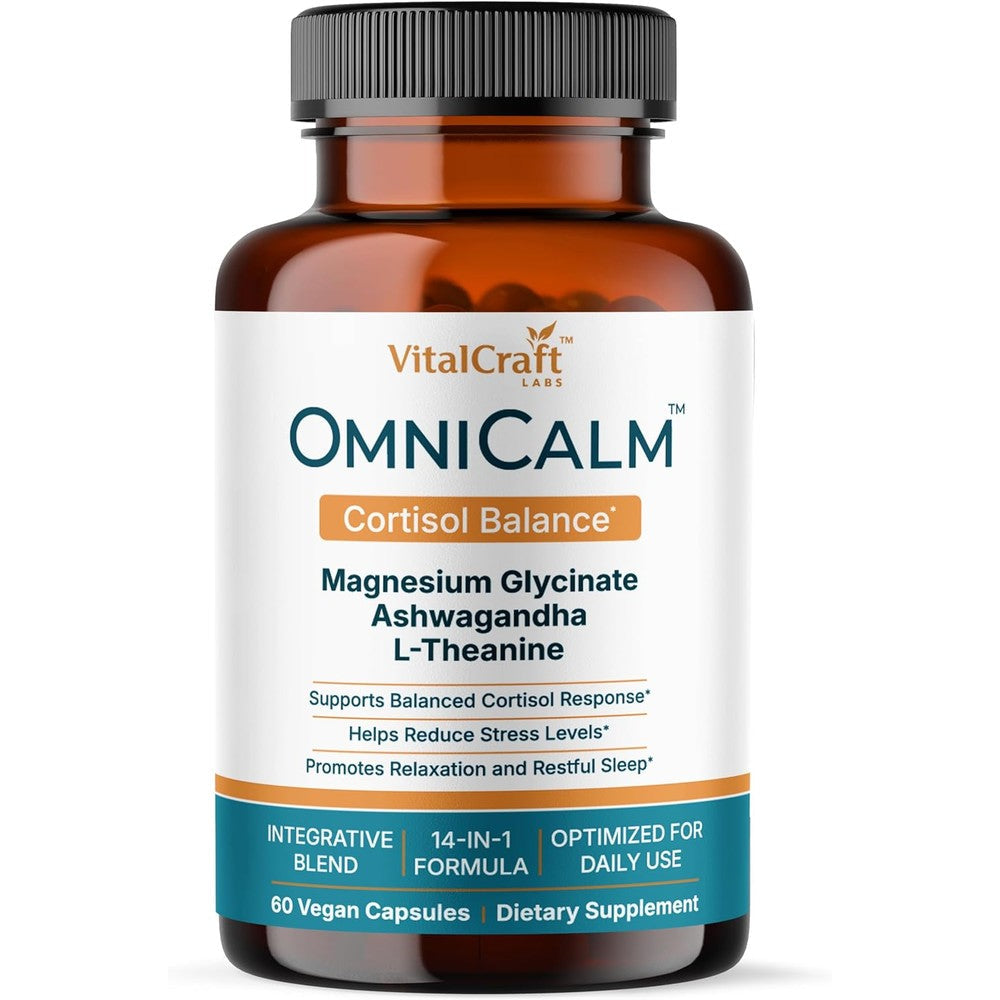 VitalCraft Labs OmniCalm Cortisol Reducer front view bottle showing 60 capsules.