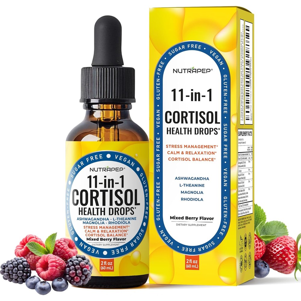 NutraPep Cortisol Detox Liquid Drops front view bottle and packaging
