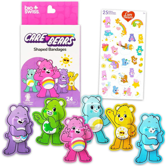Care Bears shaped bandages set for kids in two colorful character boxes & interior cleaning & automotive detailing supplies