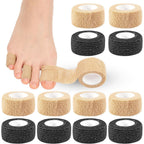 FDFuZhao 12 Piece Big Toe Protector Bandages front view showing skin tone and black rolls.