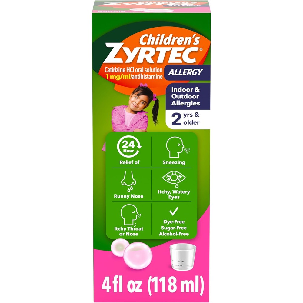 Zyrtec Children's Allergy Relief Syrup front view for 24 hour relief