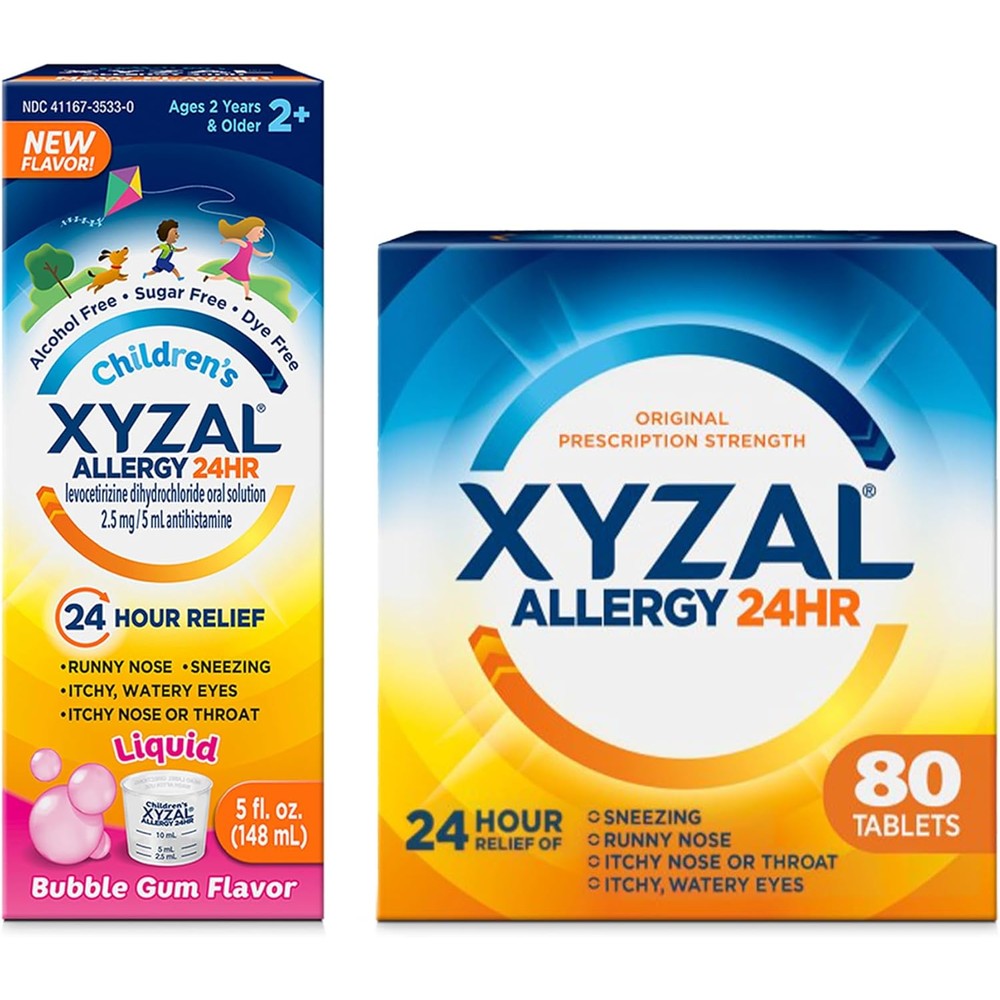 Xyzal Children's Oral Solution front view of 5 fluid ounce bottle for allergy relief.