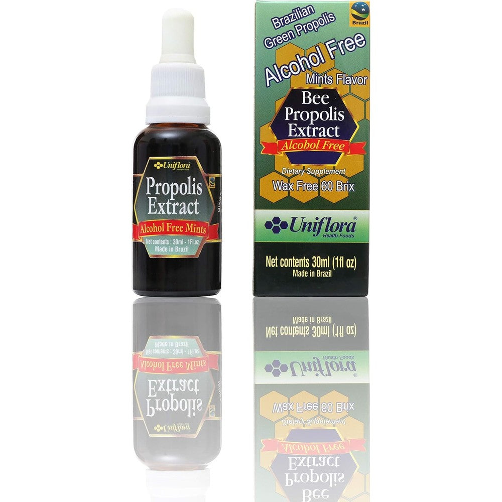 Uniflora Brazilian Green Bee Propolis 60 Brix 30ml front view showing mint flavor label.