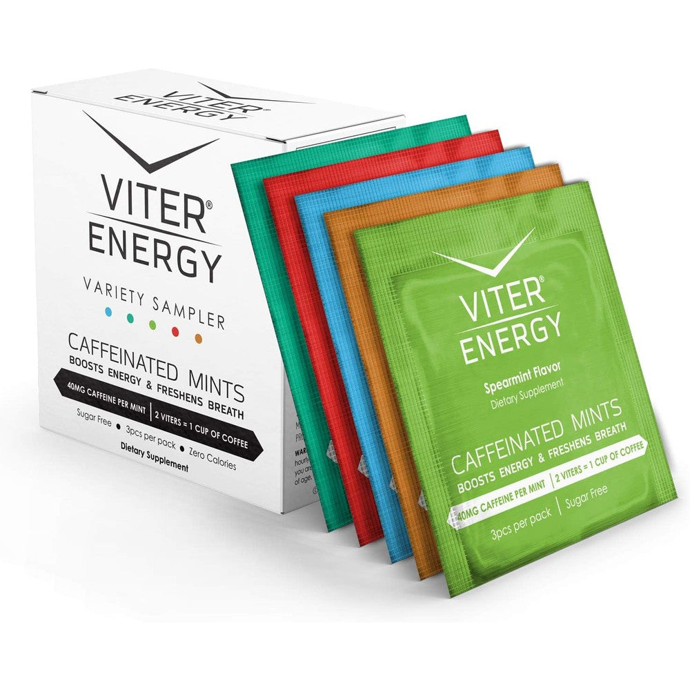 Viter Energy Caffeinated Mints Variety Sampler Pack front view for fast energy.