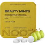 NOOZ Beauty Mints Juicy Pear golden tin front view for hair and skin health.