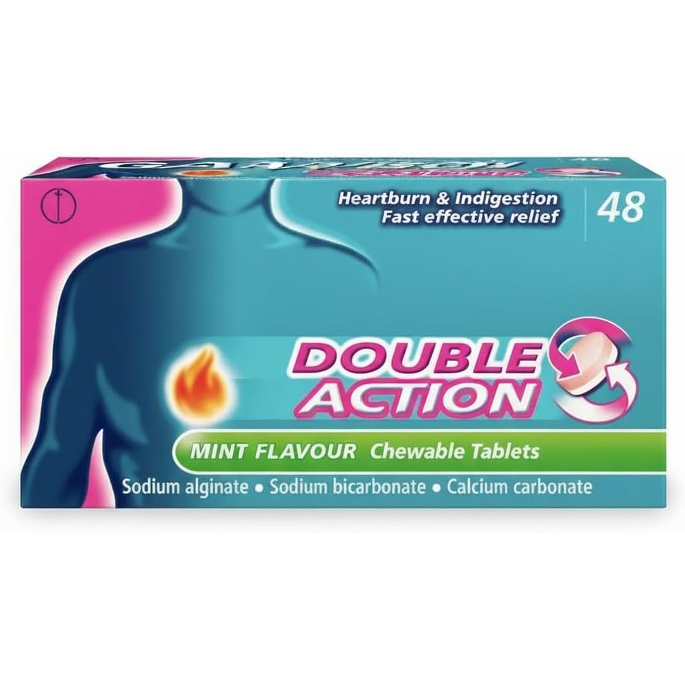 HealthAZ Double Action Mint Flavor Chewable Tablets 48 count front view for acid reflux relief.