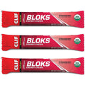 Clif Bar Shot Bloks Strawberry energy chews front packaging showing 3 pack.
