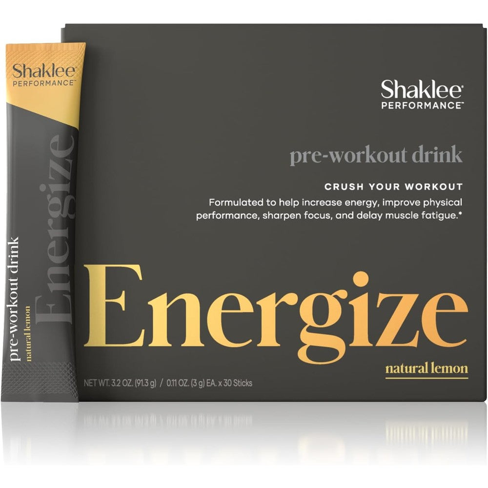 Shaklee Performance pre workout Energy Drink Lemon flavor front view packaging.