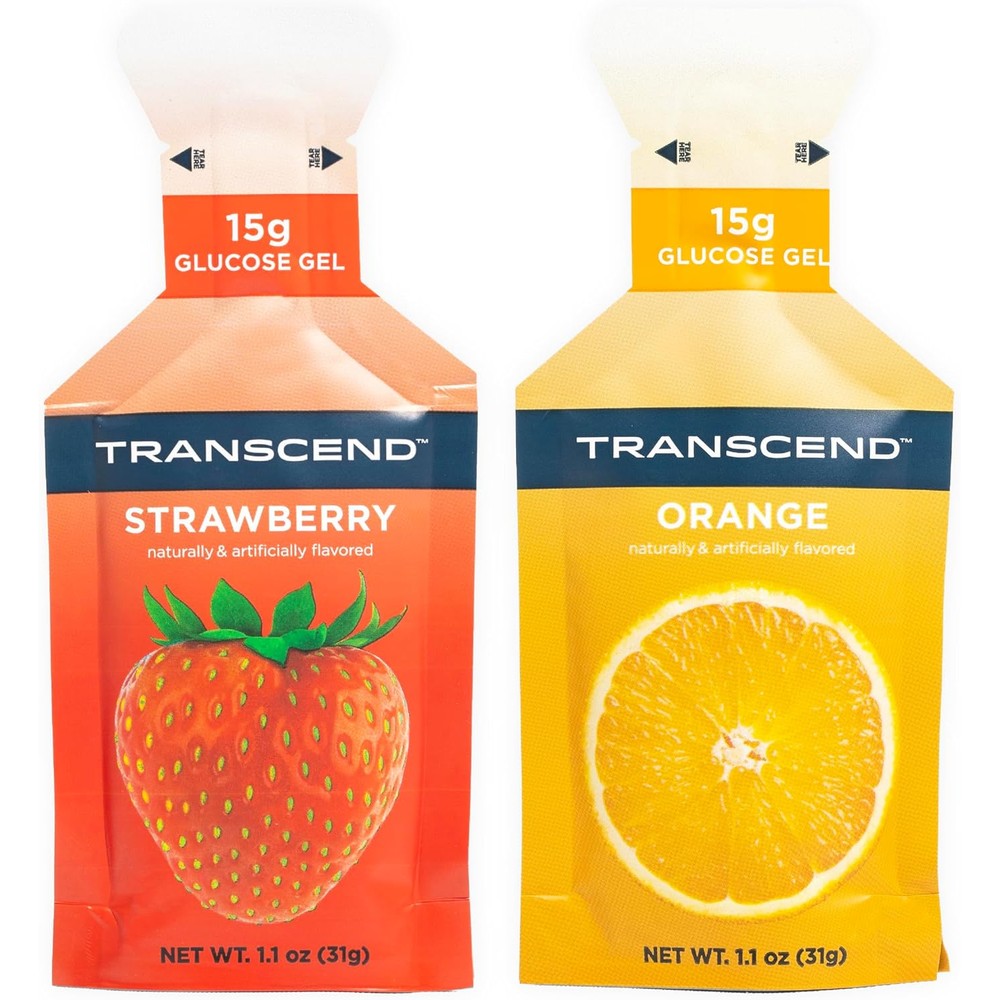 Transcend Foods Strawberry and Orange Glucose Gels front view 100 pack