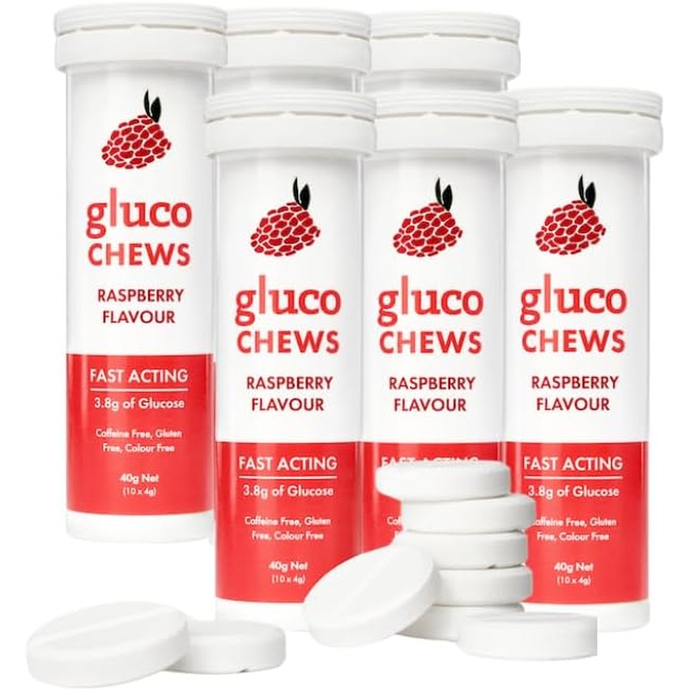 Glucology Fast Acting Glucose Tablets front view raspberry flavor.