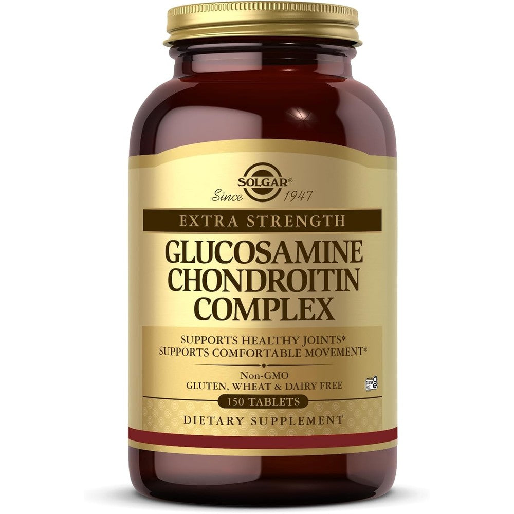 Solgar Extra Strength Glucosamine Chondroitin Complex 150 Tablets front bottle view for joint health