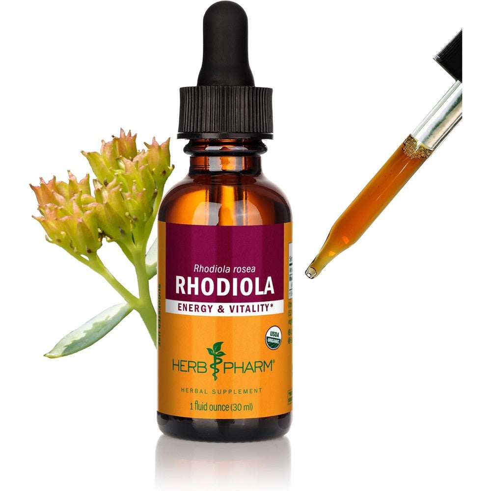 Herb Pharm Rhodiola Root Liquid Extract front view for energy and stress support.