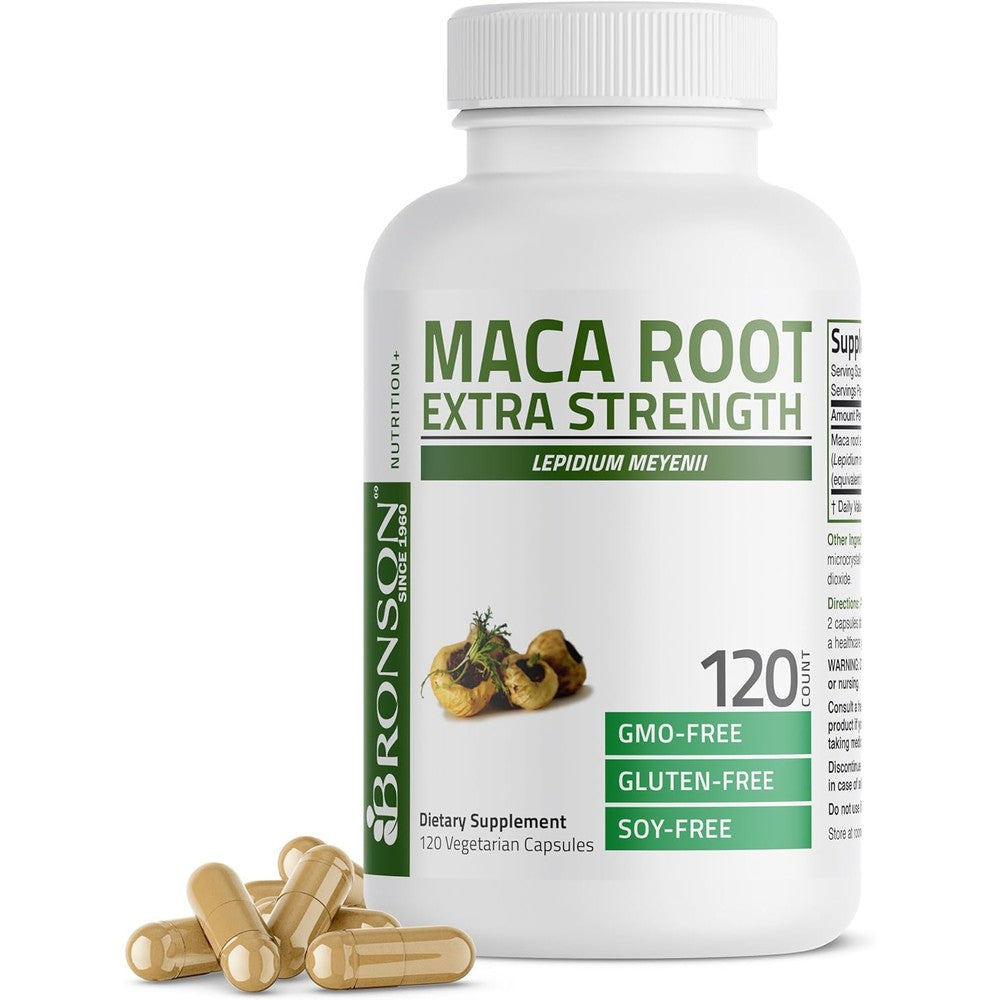 Bronson Maca Root Extra Strength 120 Capsules front view for stamina