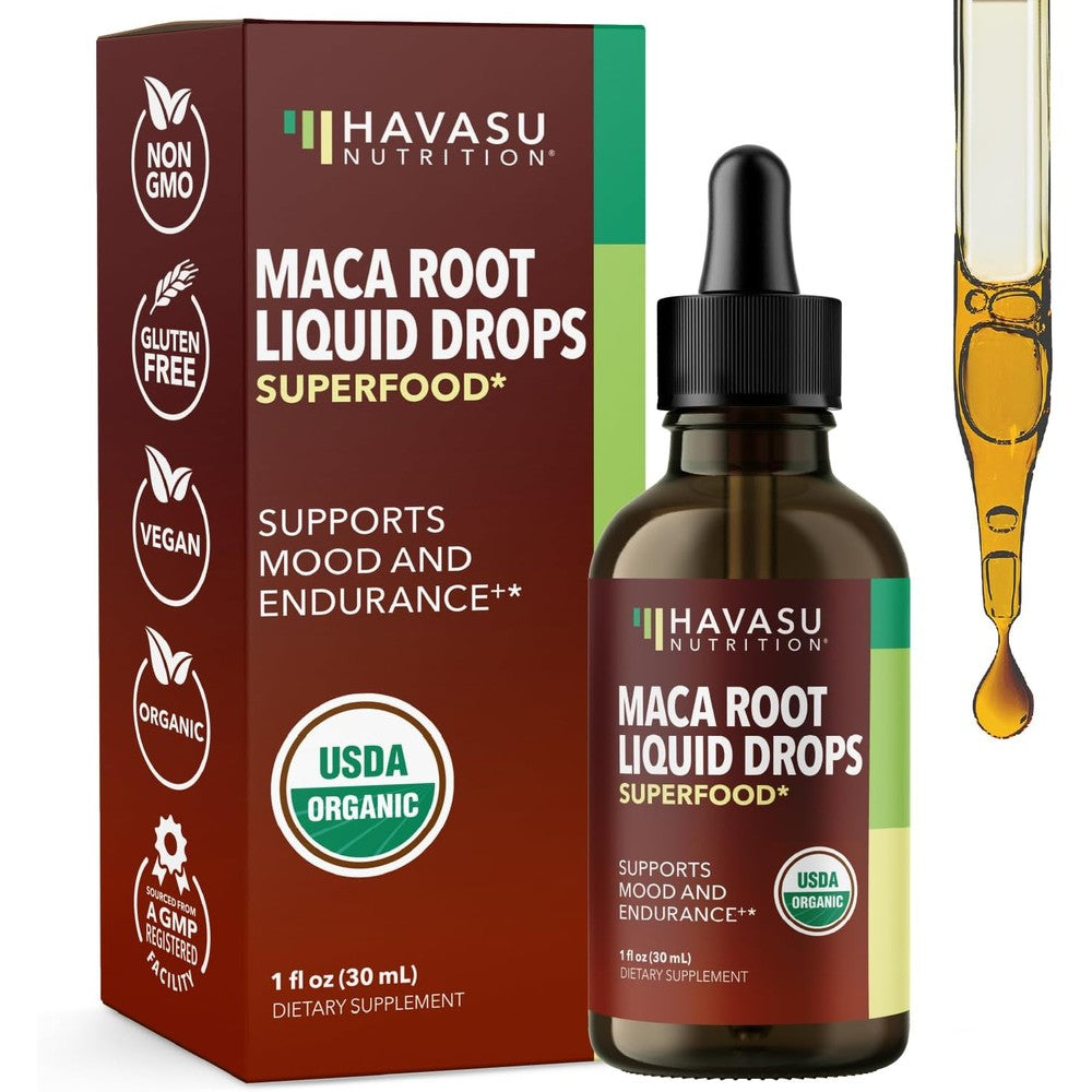 Havasu Nutrition Organic Maca Root Liquid Drops front view for hormone balance.