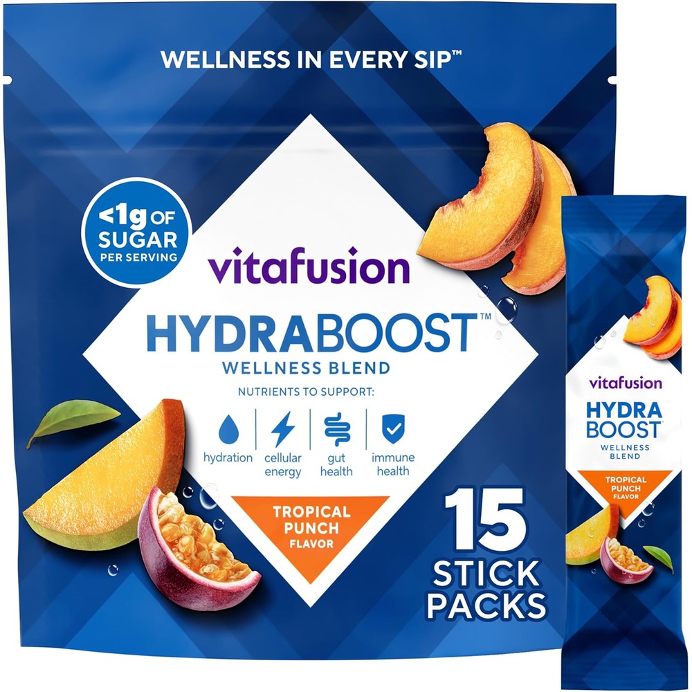 Vitafusion Hydraboost Drink Powder Packets front view daily hydration supplement