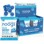 Noogs Sour Energy Chews Blue Raspberry Blast front packaging view for electrolyte replenishment.