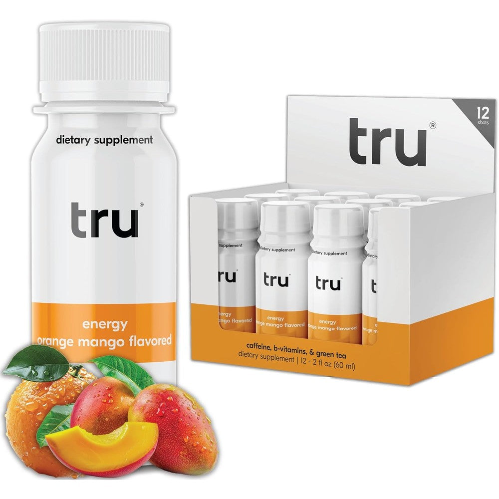 Tru Energy Shot Orange Mango 12 pack front view natural energy supplement