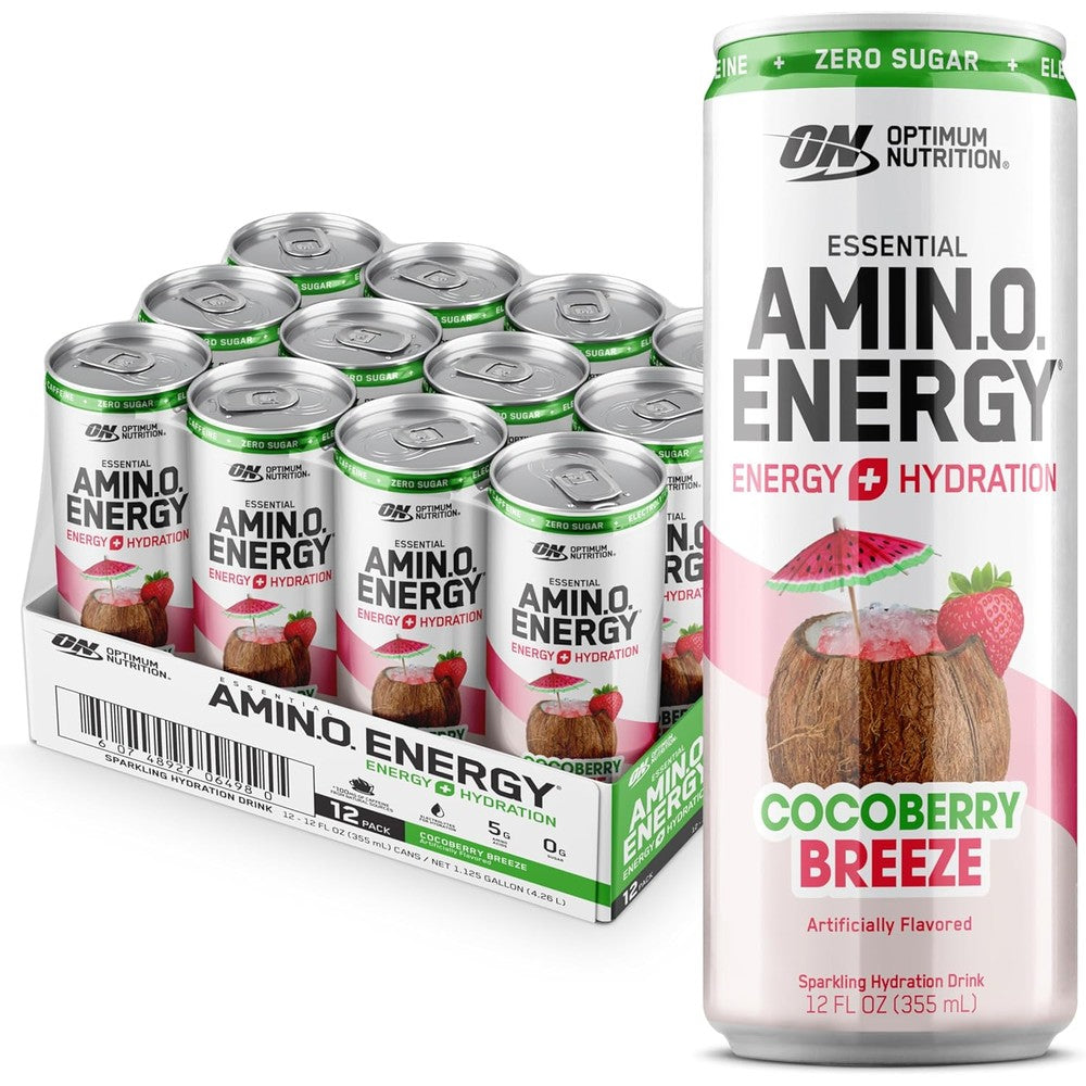 Optimum Nutrition Amino Energy Sparkling Hydration Cocoberry Breeze front view pre-workout drink.