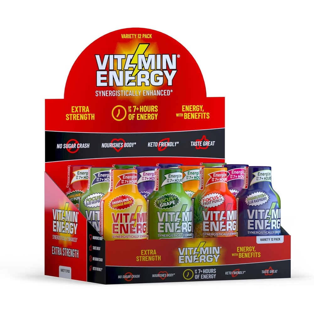 Vitamin Energy Extra Strength Variety Pack 12 count front view showing different flavors.