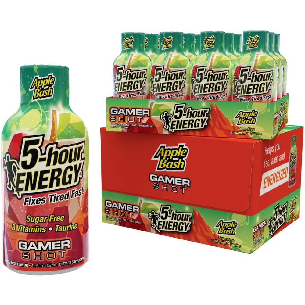 5-hour ENERGY Extra Strength Gamer Shots Apple Bash 24 pack front view imported energy supplement