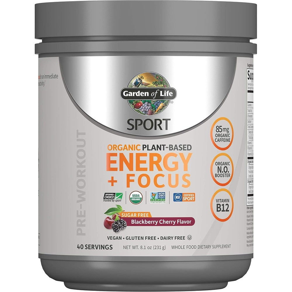 Garden of Life Sport Organic Pre Workout Powder Blackberry Cherry 8.14oz 40 servings vegan