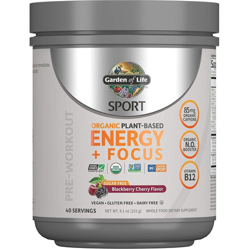 Garden of Life Sport Organic Pre Workout Powder Blackberry Cherry 8.14oz 40 servings vegan