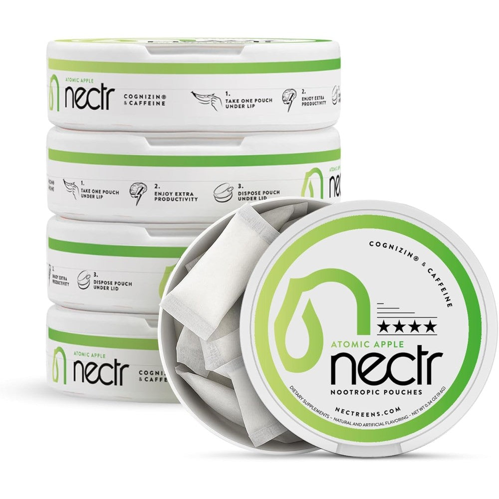 Nectr Energy Nootropic Pouches Atomic Apple front puck view for focus and energy.