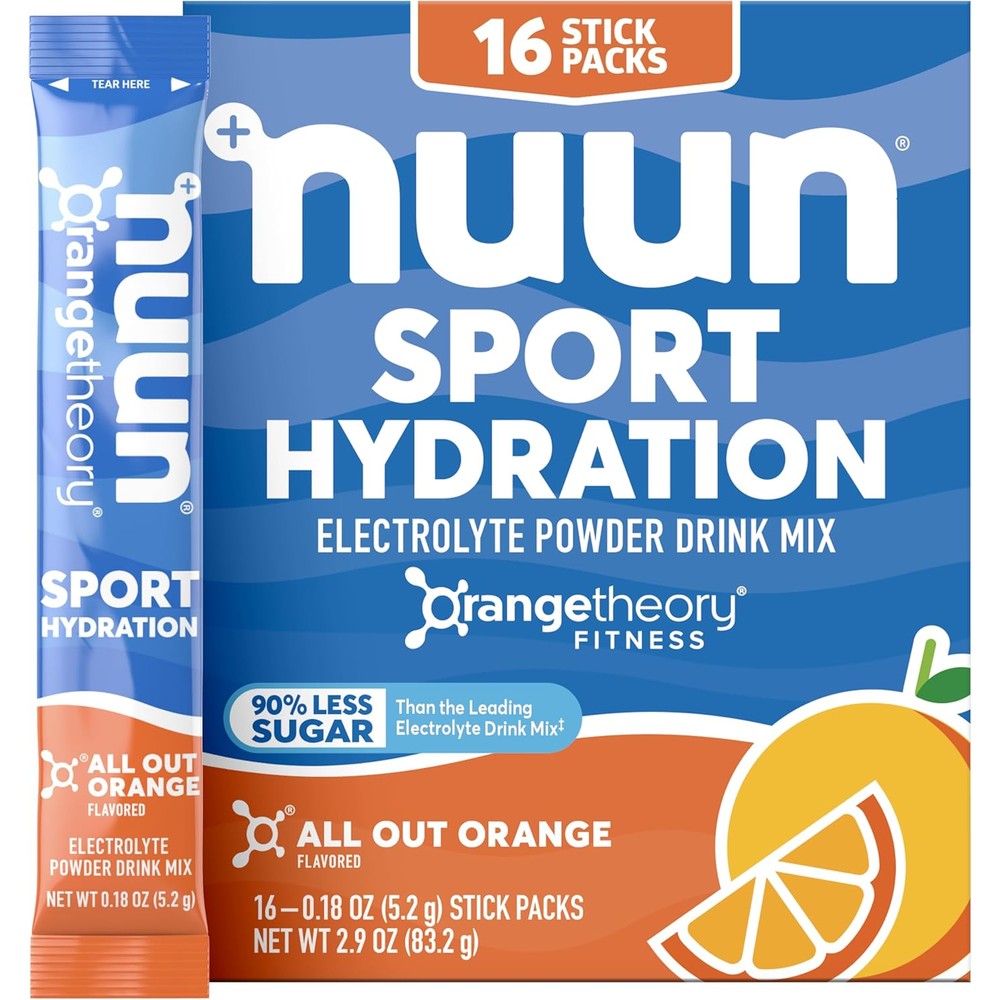 Nuun Sport Electrolyte Powder Packets All Out Orange front view packaging for hydration