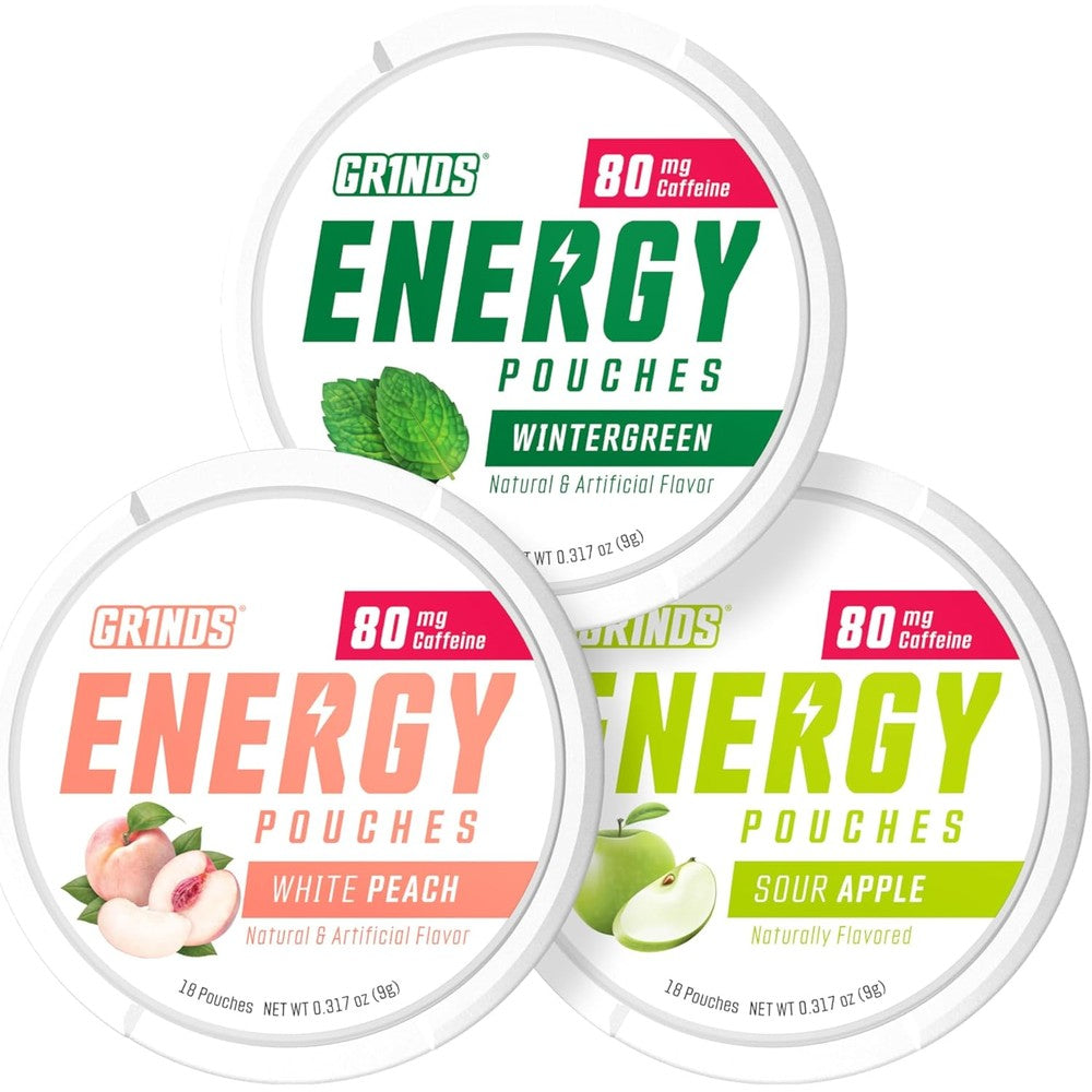 GRINDS Natural Caffeine Energy Sampler Pack front view three cans