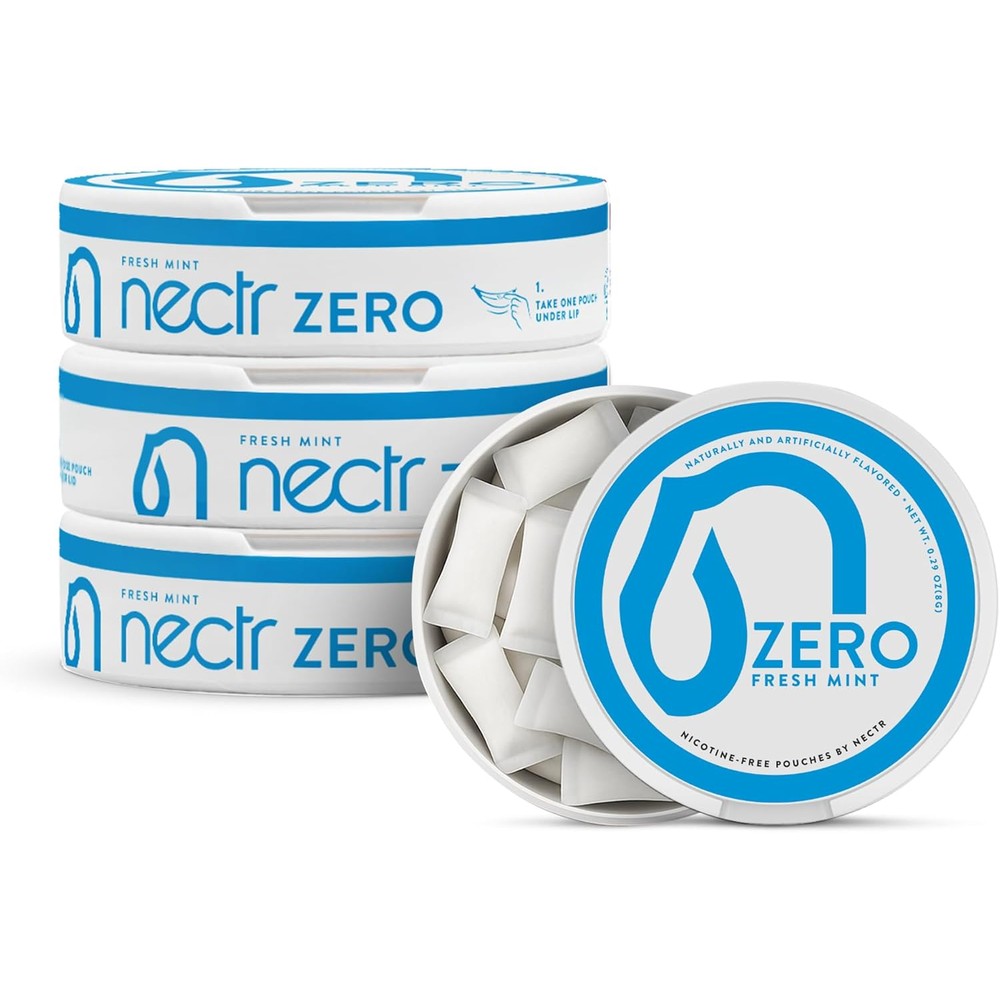 Nectr Energy Zero Fresh Mint pucks front view caffeine free pouches