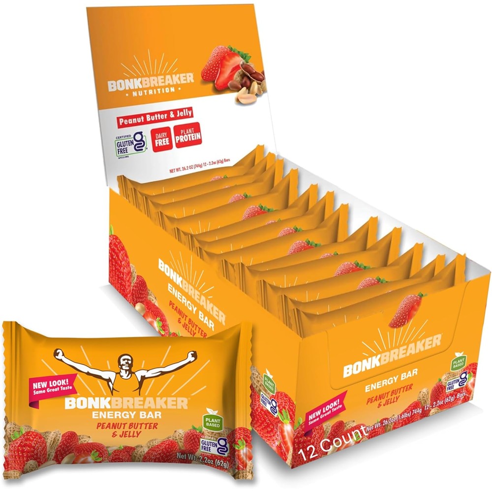 Bonk Breaker Real Food Energy Bar Peanut Butter and Jelly flavor 12 pack box front view.