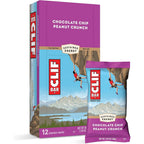 Clif Bar Chocolate Chip Peanut Crunch Energy Bar front packaging showing 12 count box.