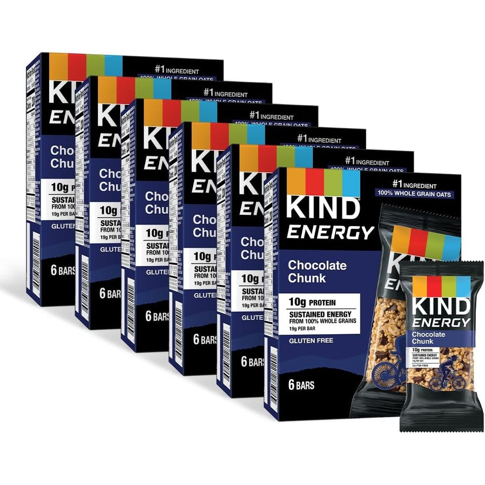 KIND Energy Bars Chocolate Chunk 36 Count box front view for sustained energy snacks.