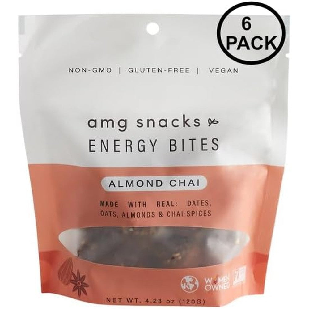 AMG Snacks Almond Chai Energy Bites front view of 6 pack packaging