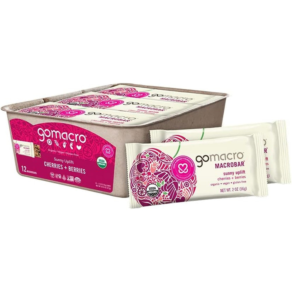 GoMacro MacroBar Cherries and Berries front view organic vegan snack bar