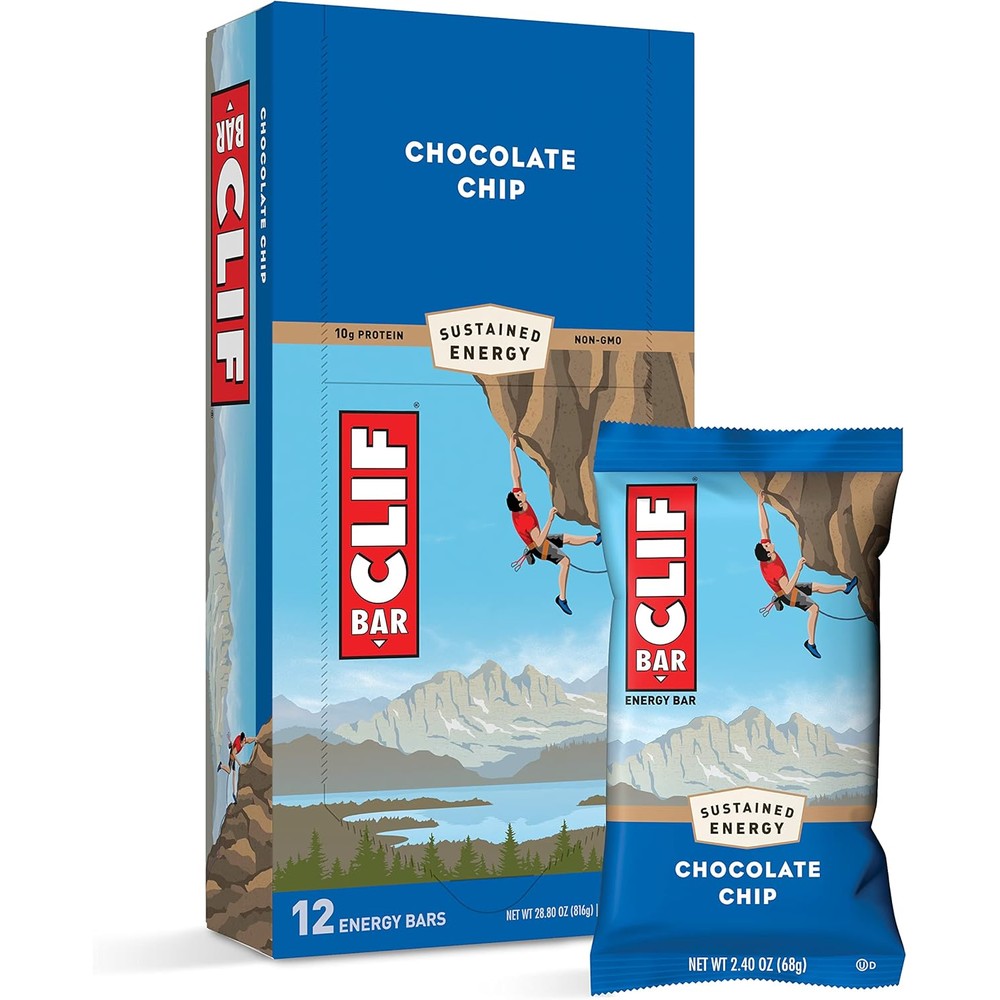 CLIF BAR Chocolate Chip 12 count box front view energy bars